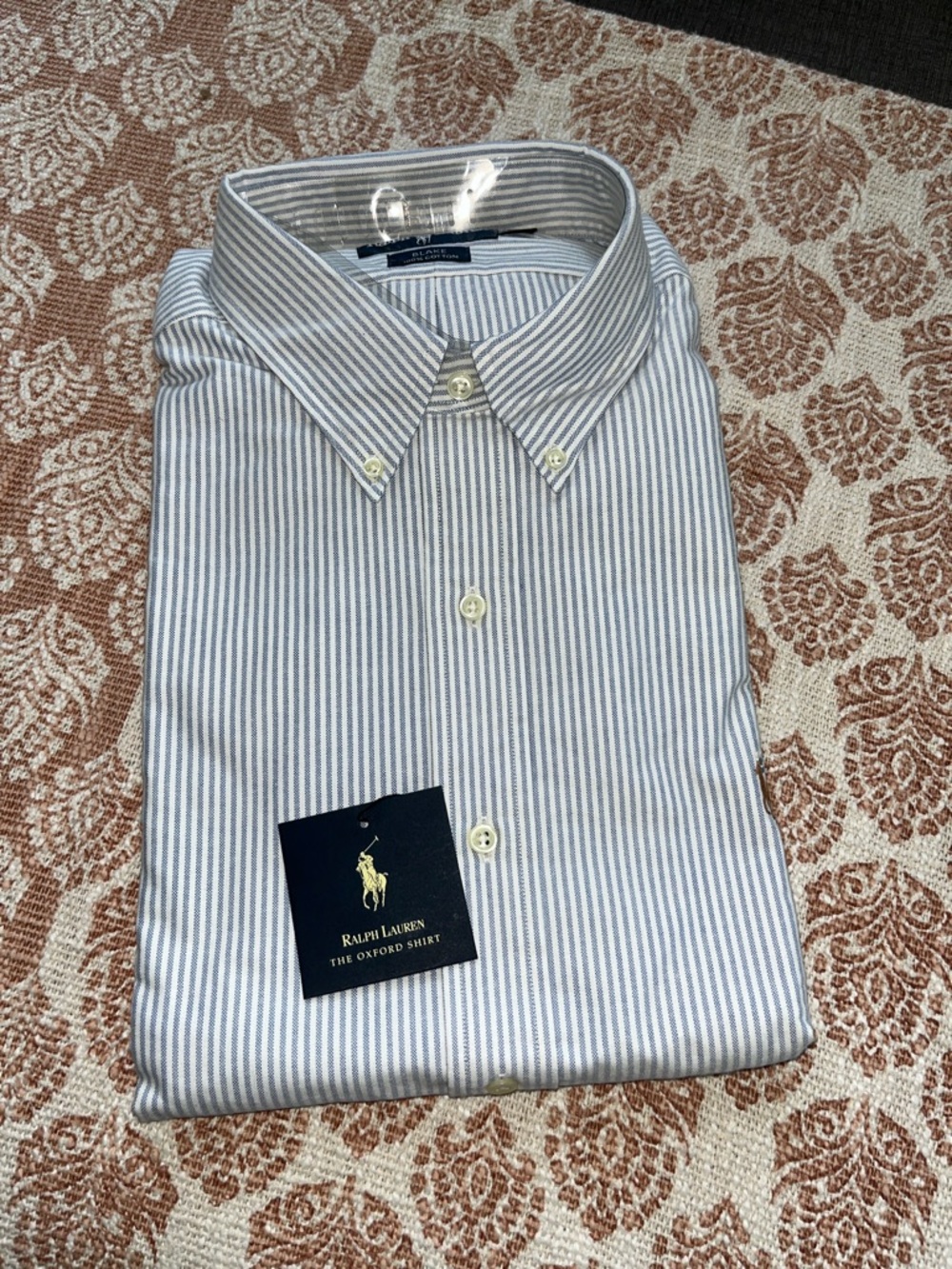 Ralph Lauren Men's Light Blue & White Striped Button-Down Oxford Shirt